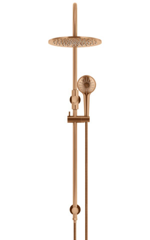 Meir Round Overhead Shower Rail with Three Function Hand Shower in PVD Lustre Bronze finish, 300mm Shower Head