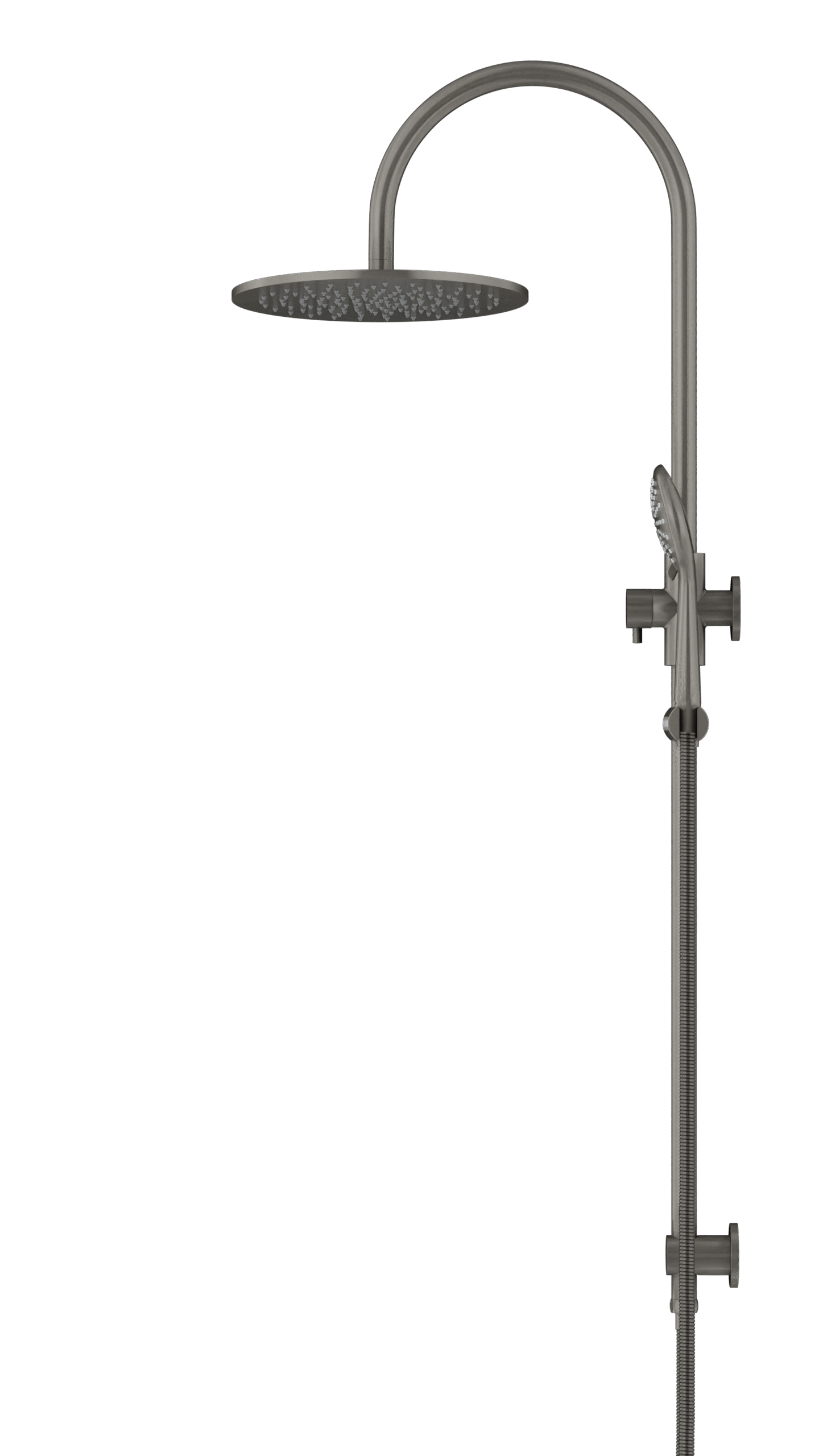 MZ0906-PVDGM_Meir_PVD_Shadow_profile | Tap & Sink Contemporary Living Pty Ltd Meir Round Gooseneck Shower Set: 300mm Rose & Single-Function Hand Shower. PVD Gunmetal Grey finish.