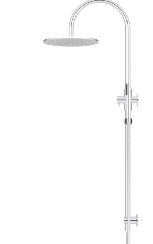 Meir Round Gooseneck Shower Set: 300mm Rose & Single-Function Hand Shower. Chrome finish