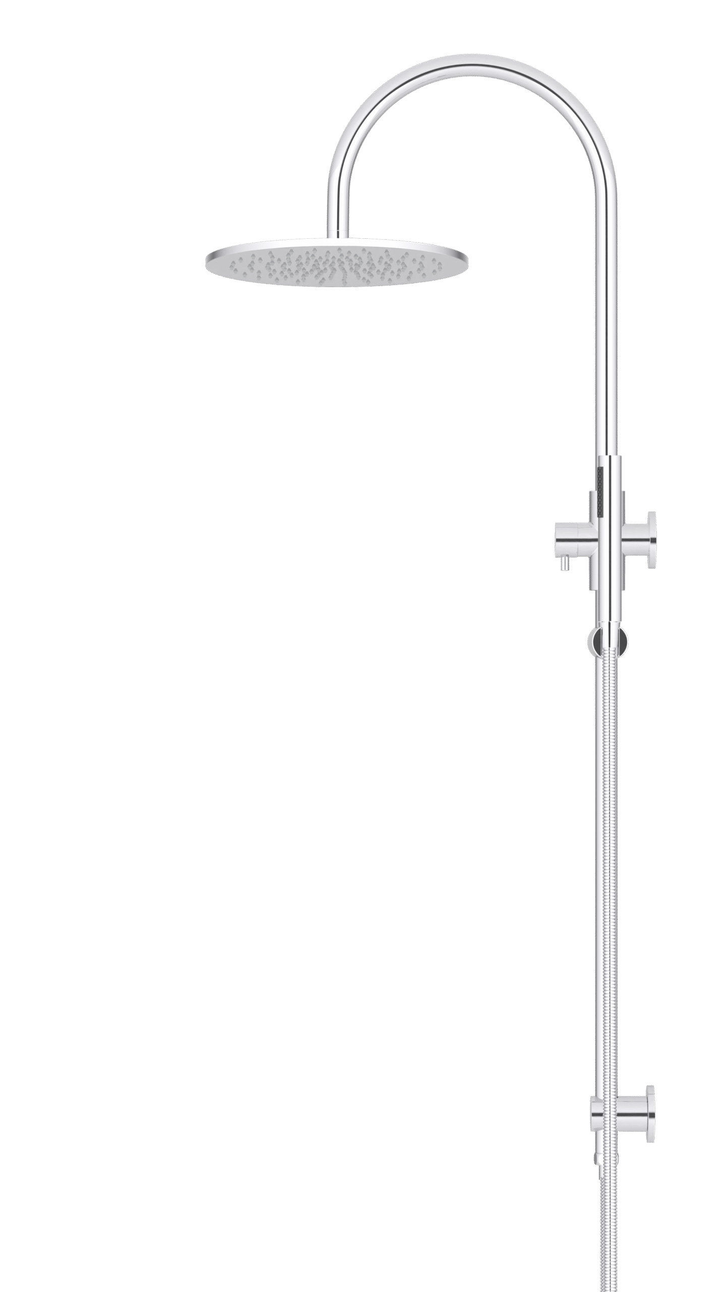 MZ0906-R-C Meir Polished_Chrome_profile | Tap & Sink Contemporary Living Pty Ltd Meir Round Gooseneck Shower Set: 300mm Rose & Single-Function Hand Shower. Chrome finish