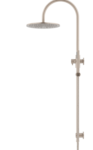 Meir Round Gooseneck Shower Set: 300mm Rose & Single-Function Hand Shower. Champagne finish