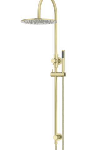 Meir Round Gooseneck Shower Set: 300mm Rose & Single-Function Hand Shower. PVD Tiger Bronze Gold finish