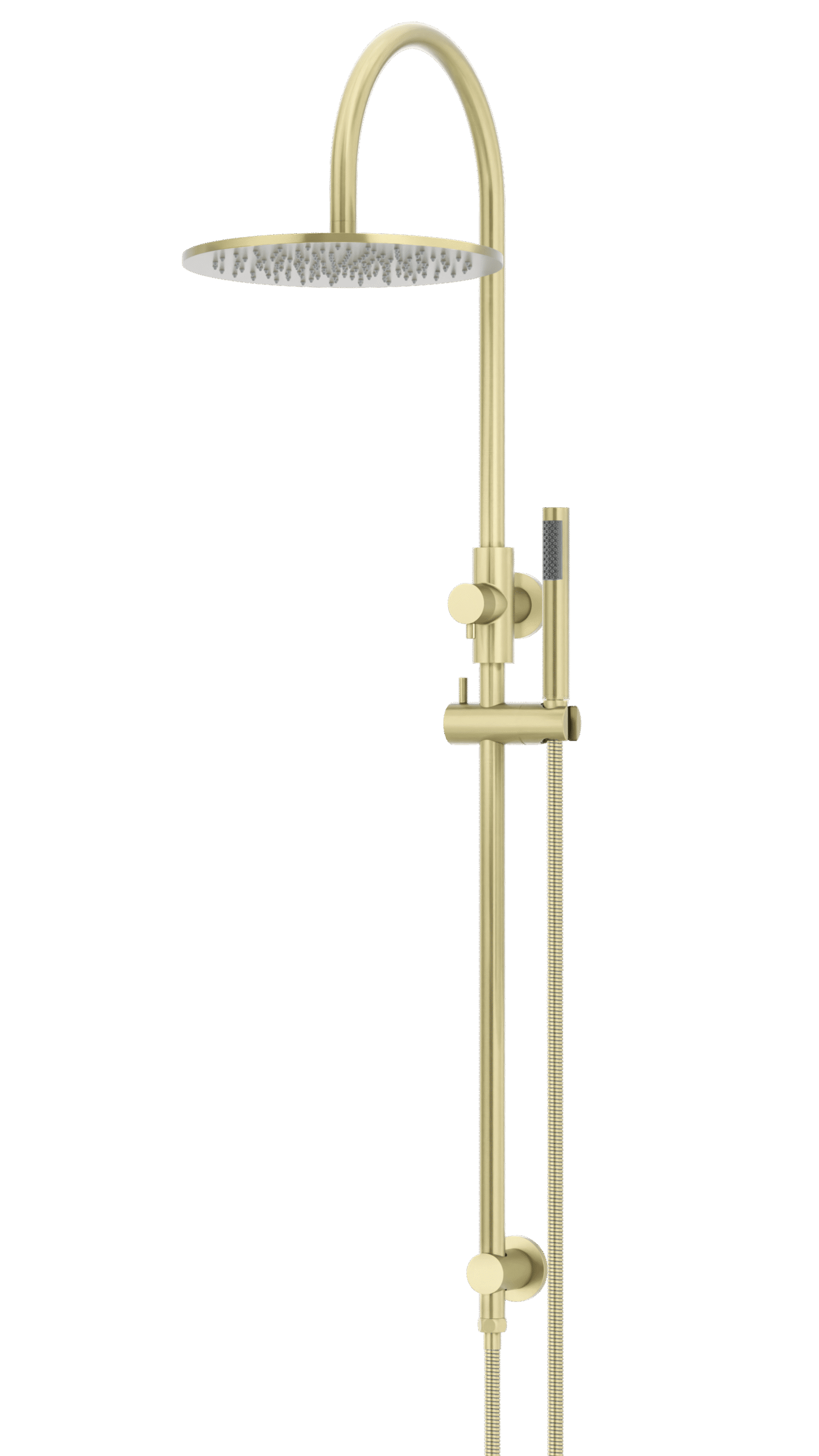 MZ0906-R-PVDBB_Meir_TigerBronze_angle | Tap & Sink Contemporary Living Pty Ltd Meir Round Gooseneck Shower Set: 300mm Rose & Single-Function Hand Shower. PVD Tiger Bronze Gold finish