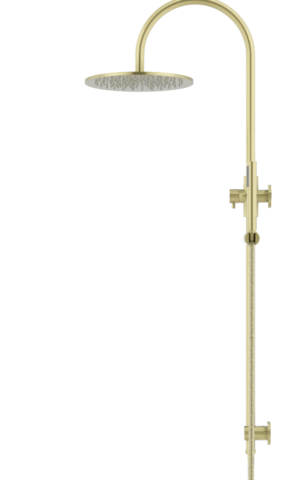 Meir Round Gooseneck Shower Set: 300mm Rose & Single-Function Hand Shower. PVD Tiger Bronze Gold finish