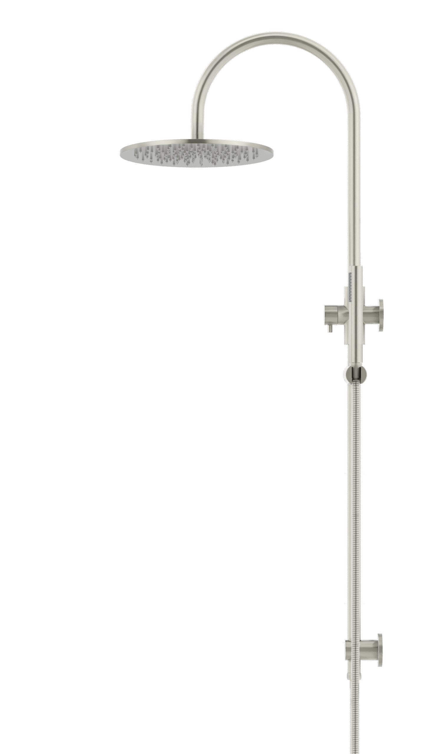 MZ0906-R-PVDBN_BrushedNickel_profile | Tap & Sink Contemporary Living Pty Ltd Meir Round Gooseneck Shower Set: 300mm Rose & Single-Function Hand Shower. PVD Brushed Nickel finish