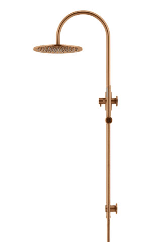 Meir 300mm Round Overhead Shower Rail, Single Function Hand Shower in PVD Lustre Bronze finish