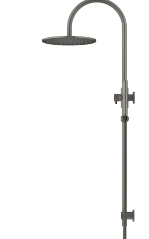 Meir Round Gooseneck Shower Set: 300mm Rose & Single-Function Hand Shower. PVD Gunmetal Grey finish