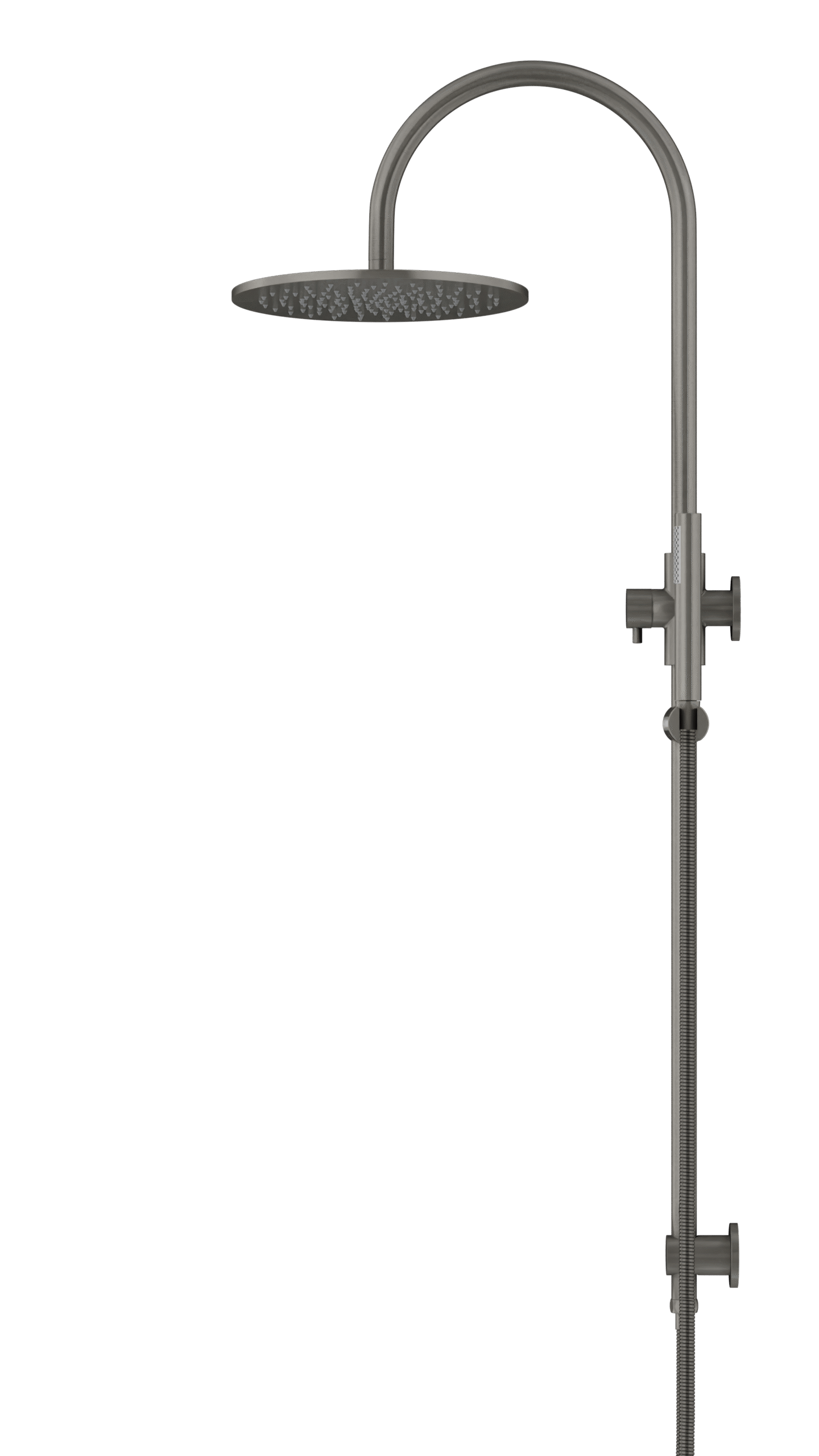 MZ0906-R-PVDGM_Meir_PVD_Shadow_profile | Tap & Sink Contemporary Living Pty Ltd Meir Round Gooseneck Shower Set: 300mm Rose & Single-Function Hand Shower. PVD Gunmetal Grey finish