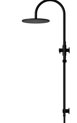 Meir Round Gooseneck Shower Set: 300mm Rose & Single-Function Hand Shower. Matte Black finish