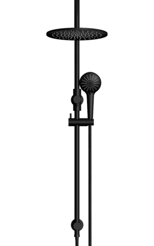 Meir Round Gooseneck Shower Set: 300mm Rose & Single-Function Hand Shower. Matte Black finish.