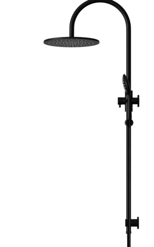 Meir Round Gooseneck Shower Set: 300mm Rose & Single-Function Hand Shower. Matte Black finish.