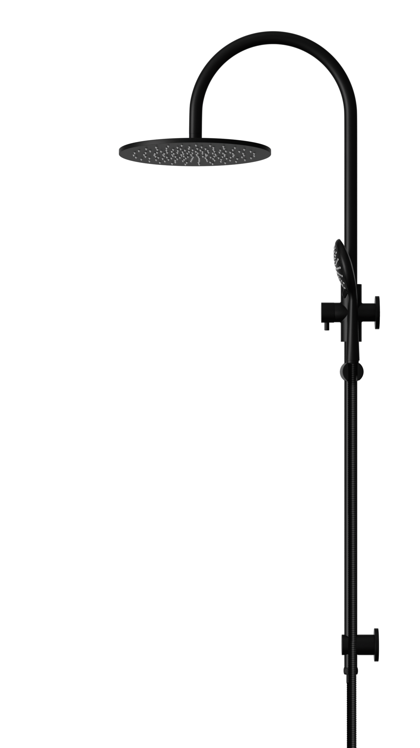 MZ0906_MatteBlack_profile | Tap & Sink Contemporary Living Pty Ltd Meir Round Gooseneck Shower Set: 300mm Rose & Single-Function Hand Shower. Matte Black finish.