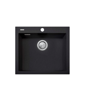 Oliveri Santorini single bowl topmount sink with overflow. Black granite finish