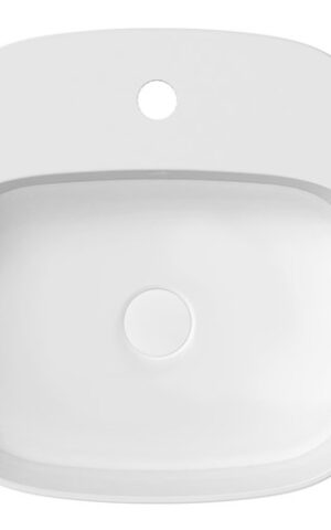 ADP 'Jill' Above Counter Basin features oval shape with one taphole, overflow and smooth ceramic white finish