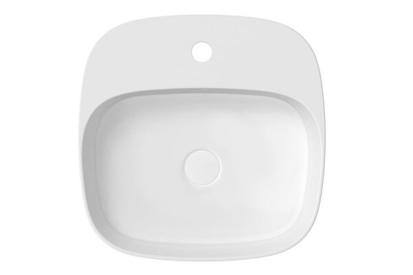 ADP 'Jill' Above Counter Basin features oval shape with one taphole, overflow and smooth ceramic white finish