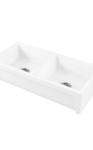 CHAMBORD 'CHARLES' DOUBLE BOWL FARMHOUSE SINK, WHITE FIRECLAY FINISH. SIZE 1003X470MM. TOPMOUNT OR UNDERMOUNT