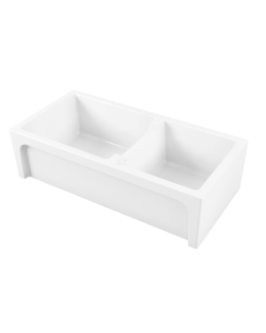 CHAMBORD 'CHARLES' DOUBLE BOWL FARMHOUSE SINK, WHITE FIRECLAY FINISH. SIZE 914X460MM. TOPMOUNT OR UNDERMOUNT