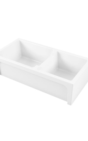 CHAMBORD 'CHARLES' DOUBLE BOWL FARMHOUSE SINK, WHITE FIRECLAY FINISH. SIZE 914X460MM. TOPMOUNT OR UNDERMOUNT