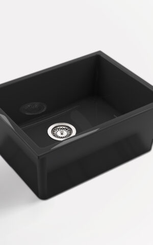 Chambord 'Constance' farmhouse sink, black fireclay material, no overflow and no taphole. Undermount, Abovemount or Flushmount.