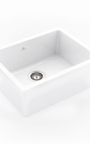 Chambord 'Constance' farmhouse sink, white fireclay material, no overflow and no taphole. Undermount, Abovemount or Flushmount.