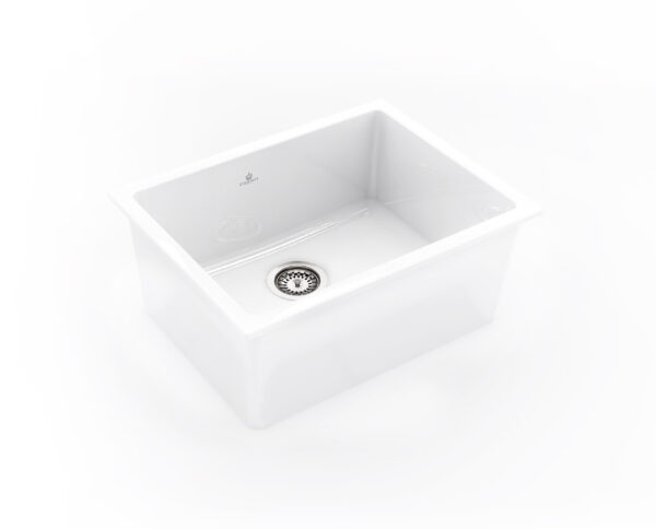 Chambord 'Constance' farmhouse sink, white fireclay material, no overflow and no taphole. Undermount, Abovemount or Flushmount.