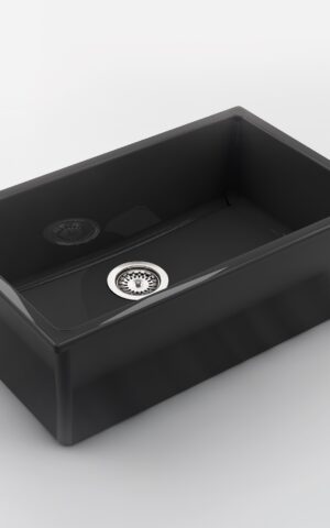 Chambord 'Constance' farmhouse sink, black fireclay material, no overflow and no taphole. Undermount, Abovemount or Flushmount. (760x457mm)