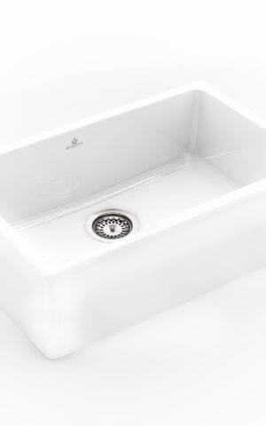 Chambord 'Constance' farmhouse sink, white fireclay material, no overflow and no taphole. Undermount, Abovemount or Flushmount. (760x457mm)