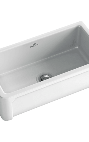 Chambord 'Henri' Large Single Bowl farmhouse sink in white finish. No taphole & overflow. Undermount, Abovemount & Flushmount