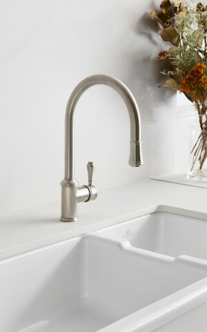 Chambord 'Henri' Double Bowl farmhouse sink in white finish. No taphole & overflow. Undermount, Abovemount & Flushmount