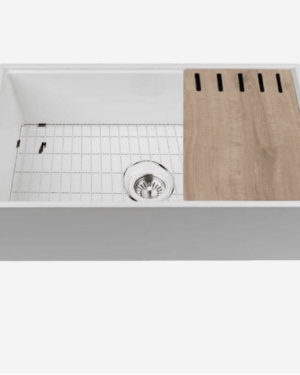 Chambord 'LeGrande' (I) Reversible Single Bowl Farmhouse Sink in White finish. No taphole, no overflow. Accessories included. Undermount, Topmount & Flushmount