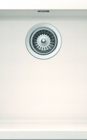 SCHOCK 'SOHO' SINGLE BOWL SINK. ABOVEMOUNT OR UNDERMOUNT. OVERFLOW, NO TAPHOLE. GRANITE WHITE FINISH