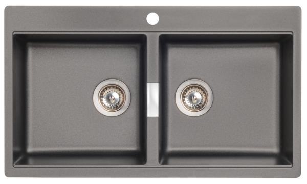 SCHOCK TOPMOUNT DOUBLE BOWL SINK WITH 1 TAPHOLE IN BLACK STONE FINISH