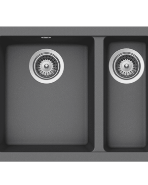 Schock 'Quadro' 1 & 1/3 bowl sink. Topmount or Undermount. Granite Grey finish (Croma)