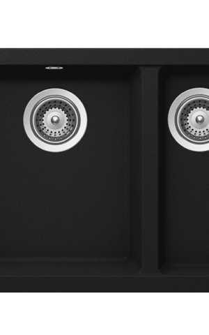 Schock 'Quadro' 1 & 1/3 bowl sink. Topmount or Undermount. Granite Black finish (Onyx)