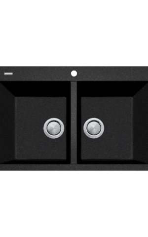 Oliveri Santorini Piccolo Double Bowl Topmount Sink. Black Granite Finish. No overflow. 1 taphole