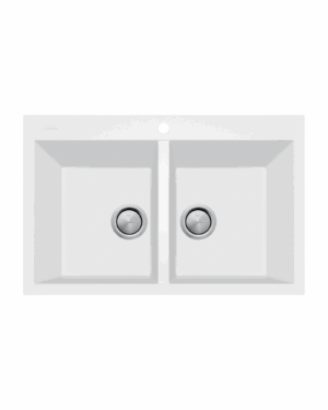 Oliveri Santorini Piccolo Double Bowl Topmount Sink. White Granite Finish. No overflow. 1 taphole