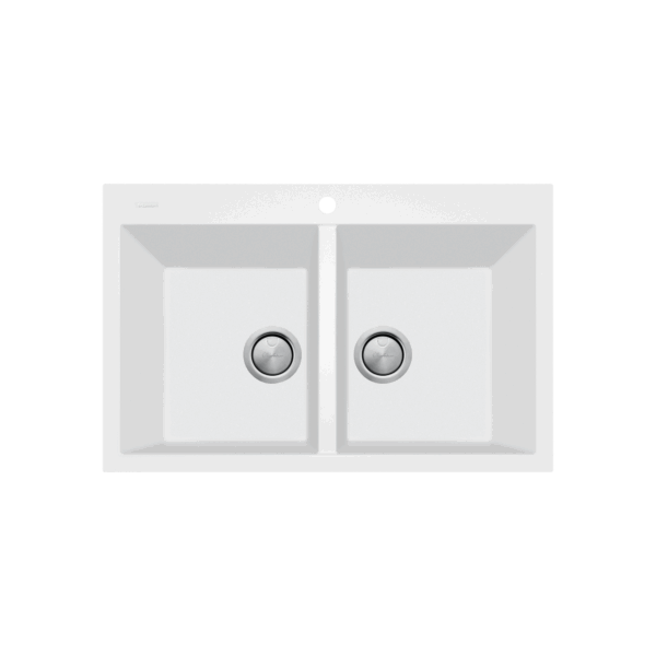 Oliveri Santorini Piccolo Double Bowl Topmount Sink. White Granite Finish. No overflow. 1 taphole