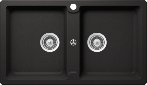 Shock 'Typos' double bowl topmount sink with 1 taphole in concrete Nero finish (pure black)