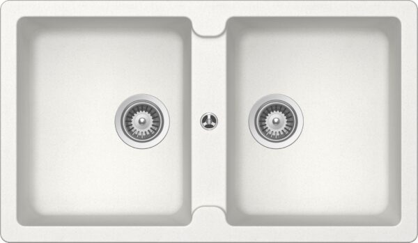 Schock 'Typos' double bowl undermount sink, no taphole. Granite Alpina (white) finish