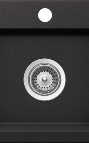 Schock 'Virtus' Small Topmount Single Bowl Sink with 1 Taphole, No overflow. Granite Pure Black finish (Nero)