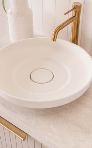 ADP 'Flume' Above Counter Round Basin. Made of White Marble Cast material