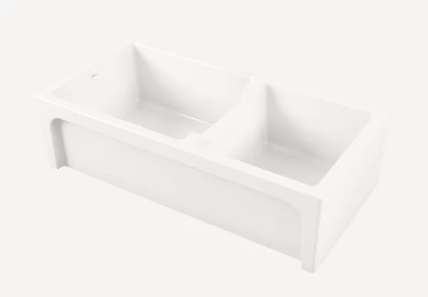 Oliveri 'Sicily' White Fireclay Farmhouse 1 & 3/4 Bowl Sink / Reversible / SKU: SC-WH1984 (Scalloped or Smooth Front)