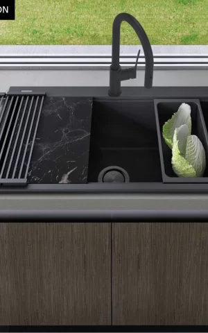 OLIVERI SANTORINI WORK STATION SINK. ACCESSORIES INCLUDED. MATTE BLACK. 1 TAPHOLE
